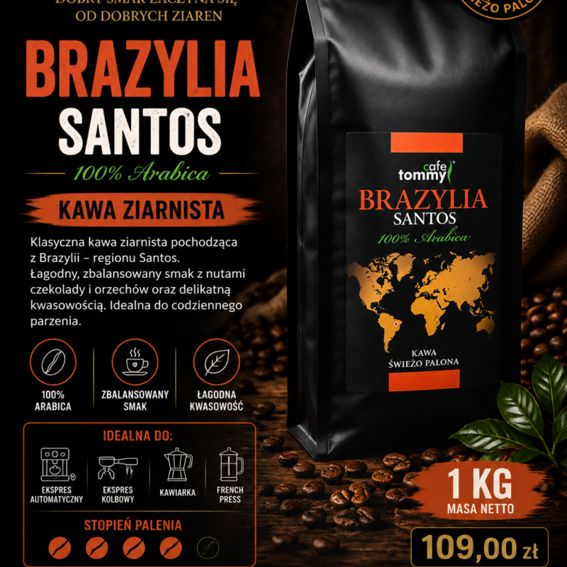Kawa ziarnista Coffee Grand Brazylia Santos 1 kg – 100% Arabica