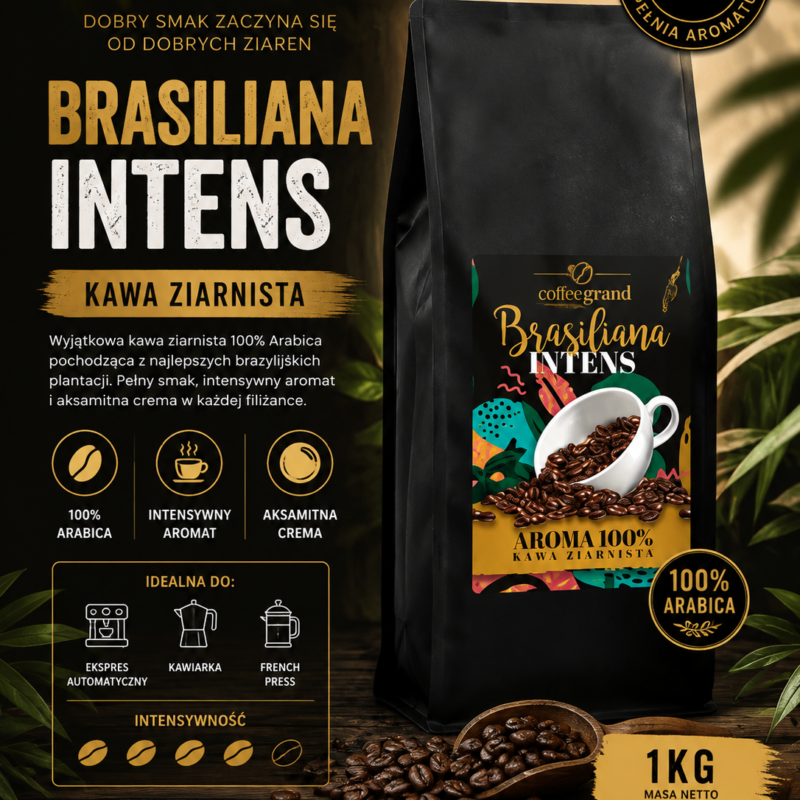 Kawa ziarnista Coffeegrand Brasiliana Intens 1 kg – 100% Arabica