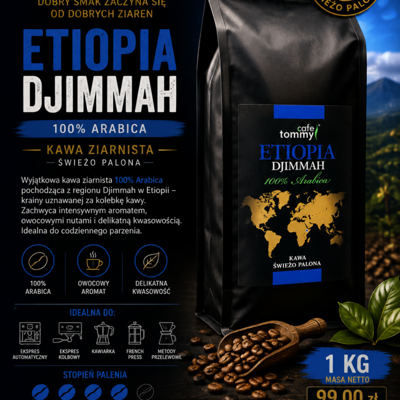 Kawa ziarnista Coffee Grand Etiopia Djimmah 1 kg – 100% Arabica