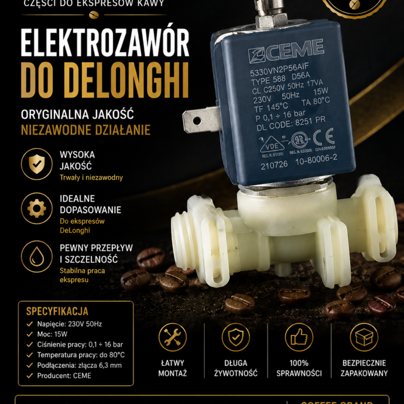 Elektrozawór CEME 230V do ekspresu DeLonghi – zawór wody