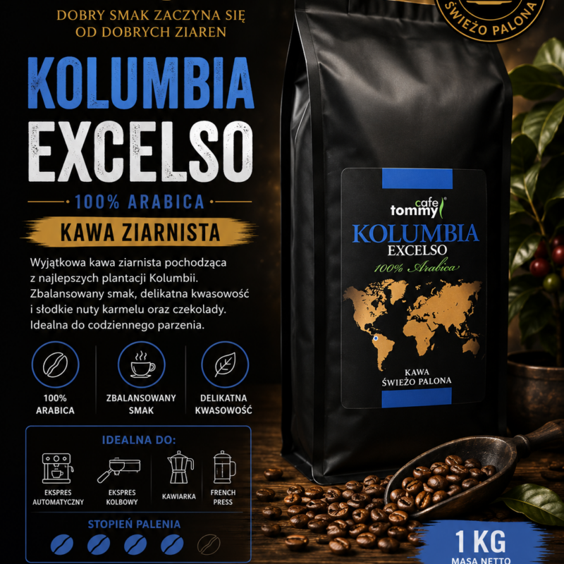 Kawa ziarnista Coffee Grand Kolumbia Excelso 1 kg – 100% Arabica