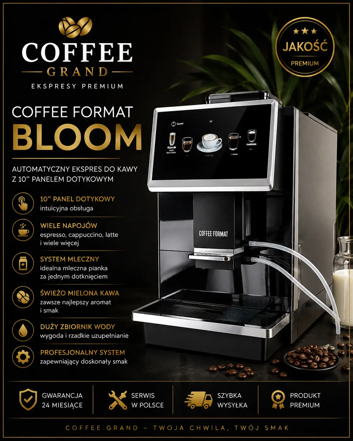 Coffee Format BLOOM – automatyczny ekspres do kawy z dużym ekranem dotykowym – NOWY