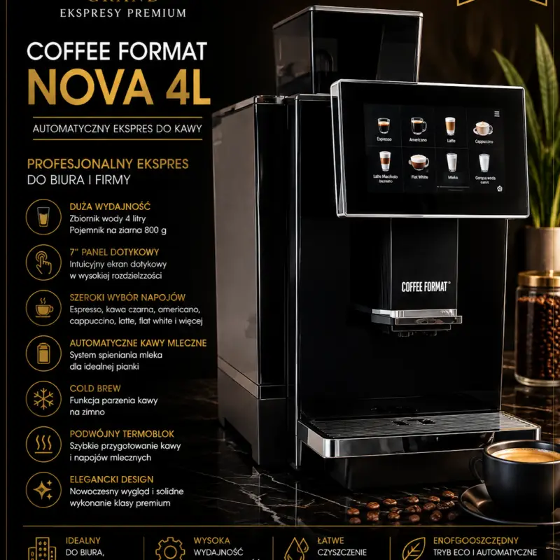 Coffee Format NOVA 4L – profesjonalny automatyczny ekspres do kawy z ekranem dotykowym – NOWY