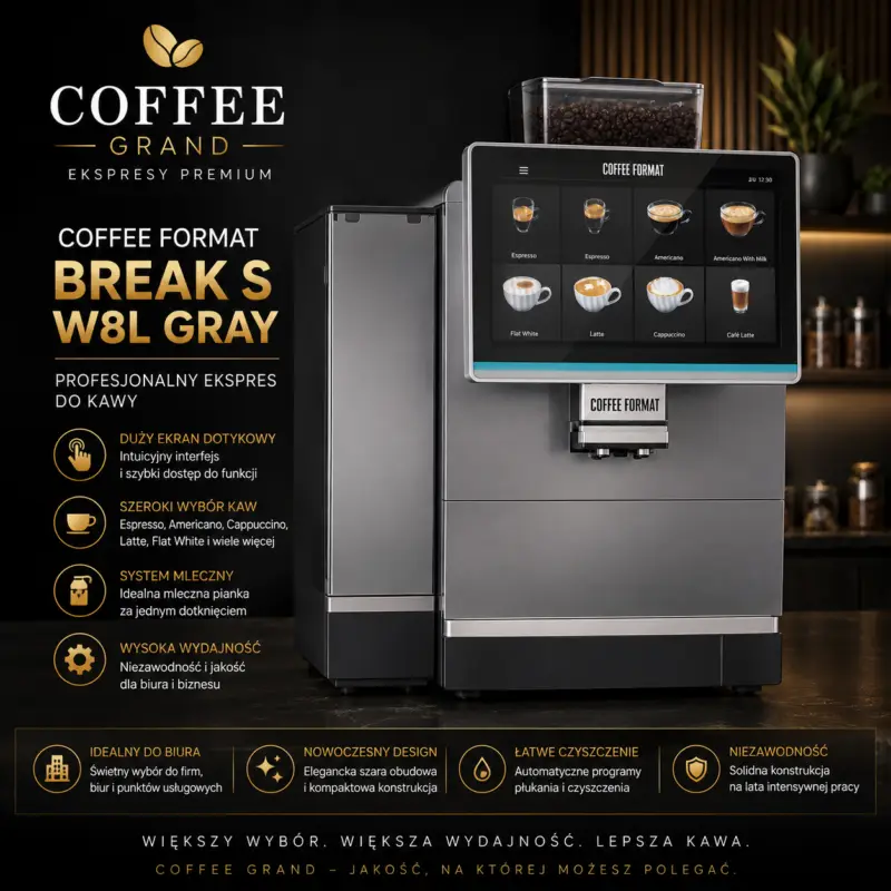 Coffee Format BREAK S W8L GRAY – profesjonalny automatyczny ekspres do kawy z ekranem dotykowym – NOWY