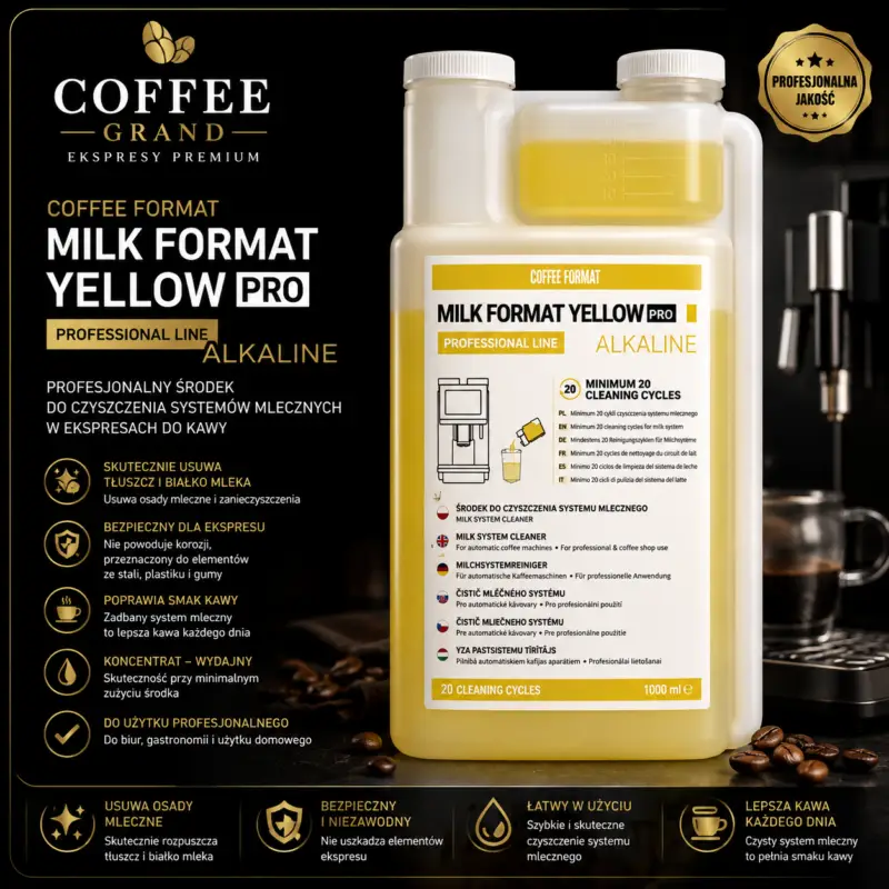 Coffee Format Milk Format Yellow PRO – profesjonalny płyn do czyszczenia systemu mlecznego 1L