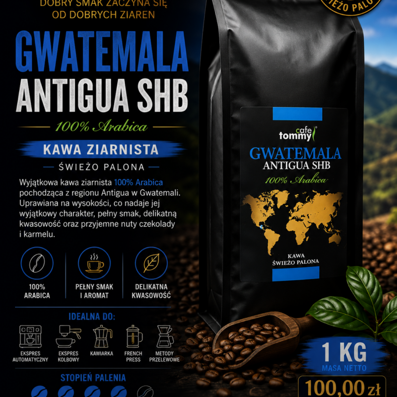Kawa ziarnista Coffee Grand Gwatemala Antigua SHB 1 kg – 100% Arabica